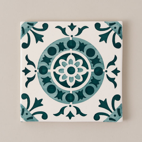 Alfama Portuguese Hand-Painted Green Patterned Tiles | Everett and Blue